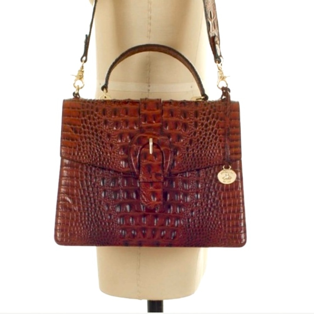 Brahmin Brown Croc-Embossed Leather Satchel